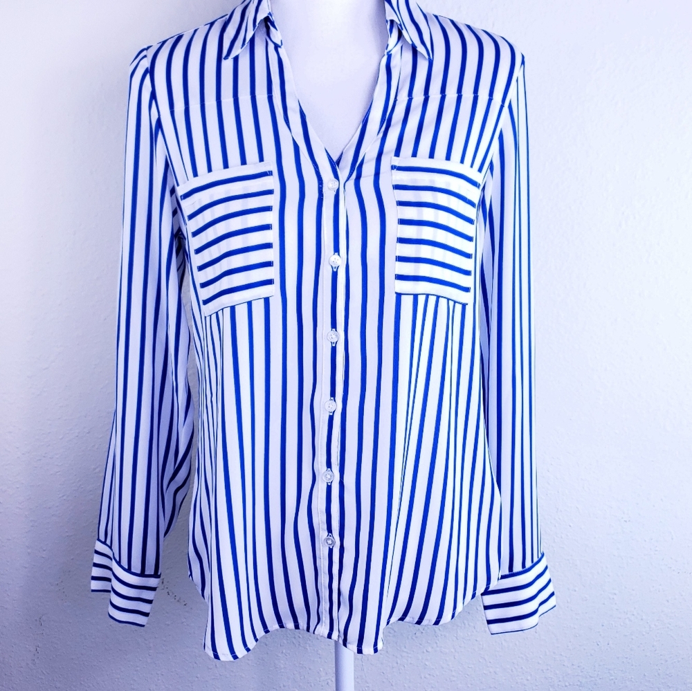 Sheer Blue Pinstriped Career Casual Button Down